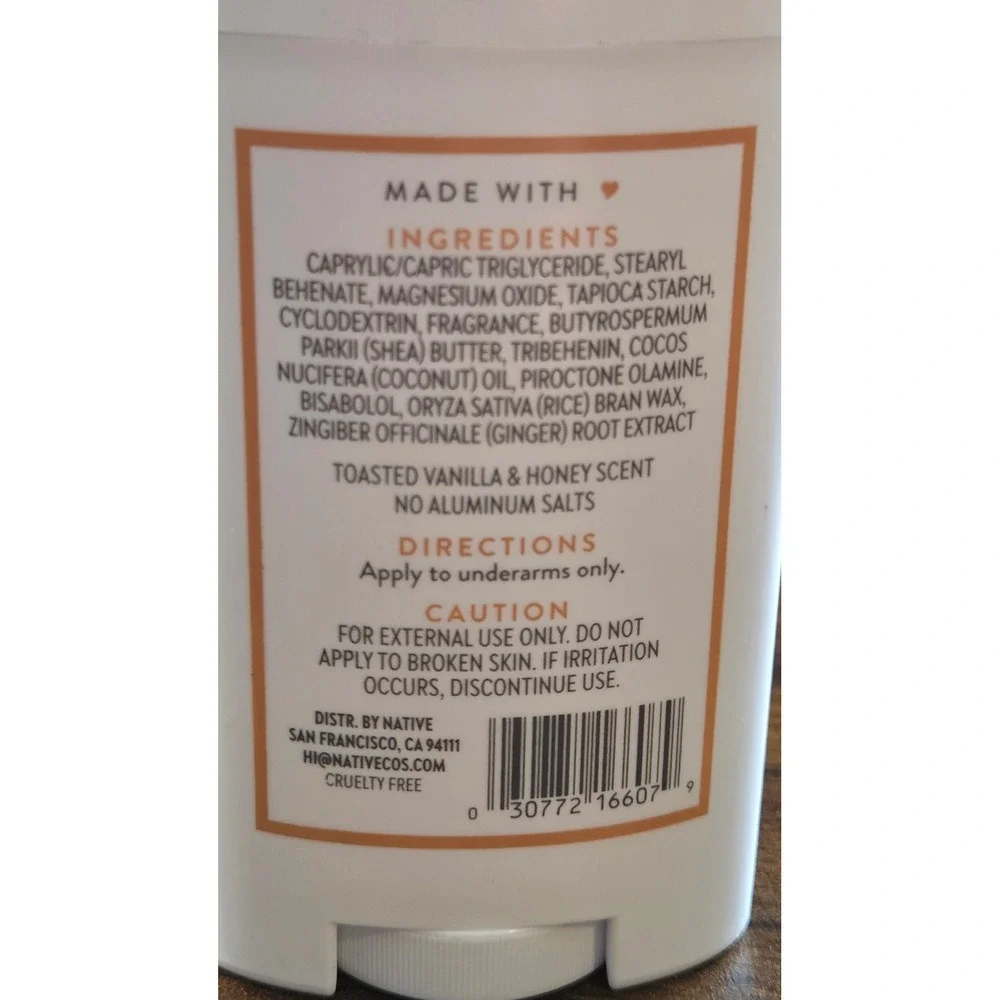 Native Toasted Vanilla & Honey Deodorant Aluminum Free 2.65 oz Stick
